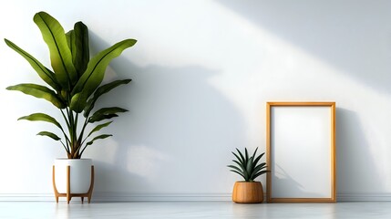 Poster - Bright and airy office space with a crisp white wall enhanced by the presence of a flourishing houseplant captured with a digital to showcase vivid details and a natural soft focus aesthetic