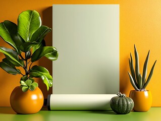 Poster - Blank Monochrome Roll Up Display in a Bright Airy Studio with a Crisp Modern Aesthetic and Dramatic Lighting Effects  3D Rendered Artwork Scene Setup