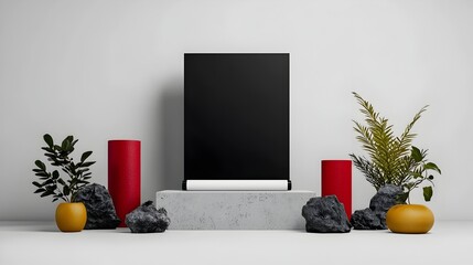 Poster - Blank Backlit Roll Up Display Mockup in a Clean Minimalist Photography Studio Setup with High Key Lighting and 3D Rendering
