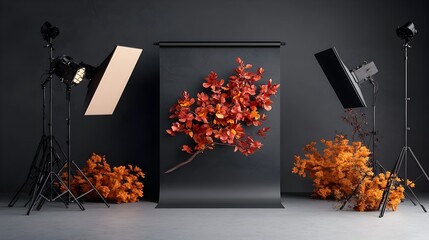Poster - Elegant roll up banner placed in a well organized studio scene with dramatic lighting 3D rendering and a touch of renaissance influence