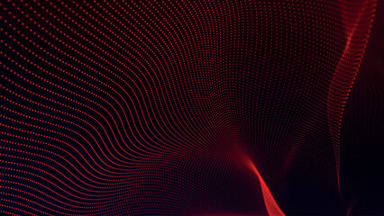 Poster - Futuristic point wave of particles. Visualization of sound waves. Dark background. Technology or science banner. Abstract, colorful digital 3D wave. Vector illustration.