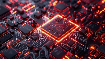 Poster - 2d illustration Abstract futuristic electronic circuit technology background, Ai Generative.