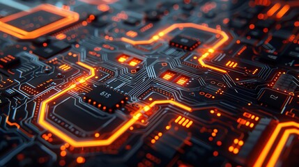 Poster - 2d illustration Abstract futuristic electronic circuit technology background, Ai Generative.