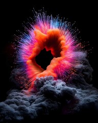Poster - Striking array of luminous prismatic fiber optic cables forming a captivating fractal like composition ethereal and transcendent contrasted by an immersive pitch black environment