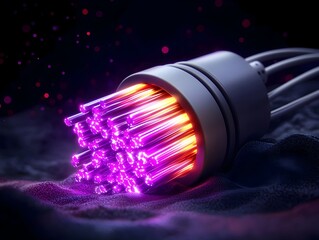 Poster - Breathtaking kaleidoscopic arrangement of glowing prismatic fiber optic cables cascading across a pitch dark void depicted in a vibrant