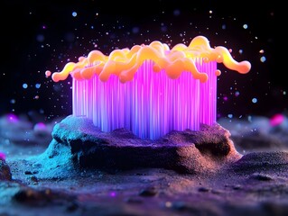 Poster - breathtaking kaleidoscopic arrangement of glowing prismatic fiber optic cables cascading across a pi