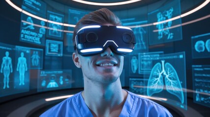 Poster - A healthcare professional using VR technology for medical training and visualization.