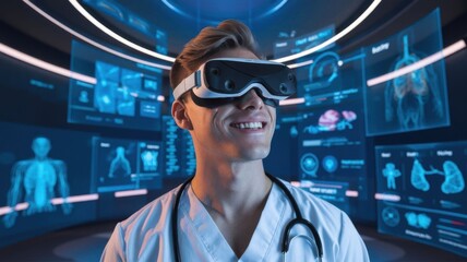 Poster - A healthcare professional using VR technology in a medical environment.
