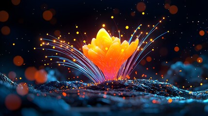 Poster - Striking luminous fiber optic cables casting an ethereal glow on a pitch black backdrop creating a futuristic and otherworldly scene that is intricate captivating glowing and mesmerizing