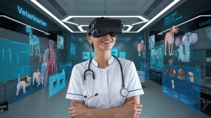 Poster - A veterinarian using virtual reality for animal care education.