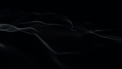 Poster - Futuristic point wave of particles. Visualization of sound waves. Technology or science banner. Abstract black and white digital 3D wave. Vector illustration.