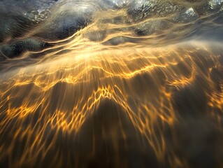 Poster - Ethereal Reflections and Glimmers Beneath a Calm Surface of Water Revealing Golden Hues and Patterns in Natural Light During a Peaceful Moment in Nature