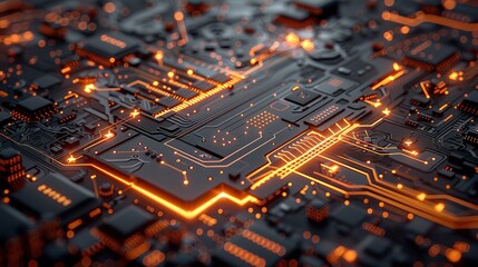 Poster - 2d illustration Abstract futuristic electronic circuit technology background, Ai Generative.