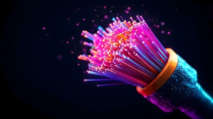 Poster - Vibrant multicolored fiber optic cables creating a dazzling hypnotic display against a deep jet black background showcasing a captivating aesthetic with highly detailed