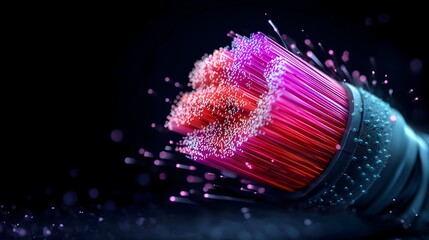 Poster - Captivating vibrant and hypnotic fiber optic cable display against a deep jet black background showcasing a digital art piece with a aesthetic and futuristic setting