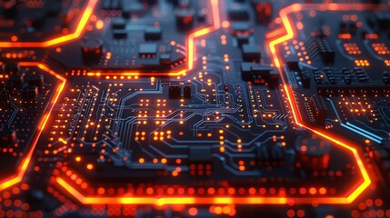 Poster - 2d illustration Abstract futuristic electronic circuit technology background, Ai Generative.