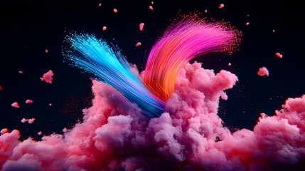 Poster - mesmerizing iridescent fiber optic filaments swirling and dancing in a captivating futuristic displa