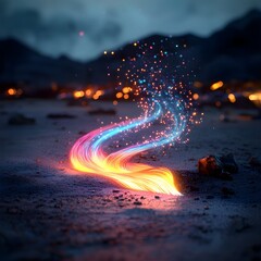 Poster - Mesmerizing display of pulsing swirling bioluminescent fiber optic filaments creating an otherworldly surreal illumination in a dark dystopian post apocalyptic environment