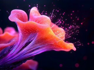 Poster - Mesmerizing fiber optic forest sculpture with shimmering iridescent filaments bioluminescent energy streams and prismatic light threads  An experimental hyper detailed