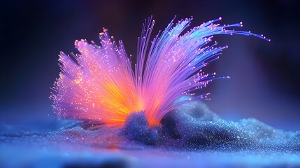 Poster - hypnotic radiant fiber optic strands in a captivating display glowing with an ethereal luminescence 