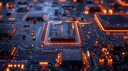 Poster - 2d illustration Abstract futuristic electronic circuit technology background, Ai Generative.