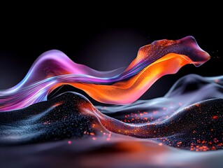 Poster - Flowing ethereal fiber optic tendrils cascading across a shadowy otherworldly plane in an experimental dynamic digital painting  This surreal cyberpunk inspired artwork features deep chiaroscuro