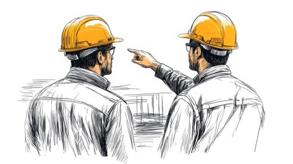 Poster - Construction workers discussing project plans on a site during daylight hours