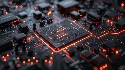 Poster - 2d illustration Abstract futuristic electronic circuit technology background, Ai Generative.