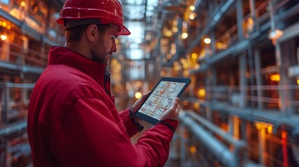 Poster - Construction workers utilize tablets for project management and communication on site in 4K