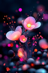 Poster - Glowing gossamer fiber optic strands shimmering in a dimly lit abstract void