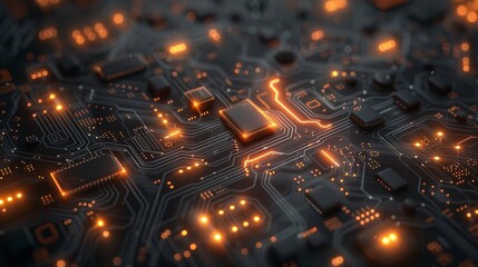 Poster - 2d illustration Abstract futuristic electronic circuit technology background, Ai Generative.