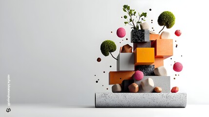 Poster - Minimalist Abstract Geometric Composition with Dynamic 3D Elements Set Against a Pure White Studio Backdrop Showcasing a Contemporary Design Aesthetic and Ideal for Roll Up Banner Templates