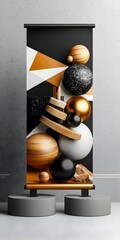 Poster - Striking Minimalist Roll Up Banner Template featuring Abstract Geometric Compositions Bold Typographic Elements and Dramatic Lighting in a High Contrast Monochrome Palette  Ideal for Modern Corporate