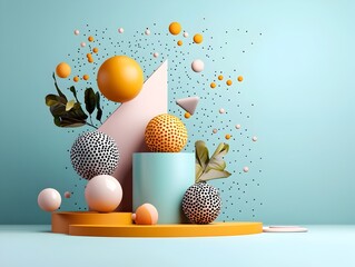 Poster - Minimalist and clean roll up banner design featuring abstract geometric pastel color shapes in a crisp professional studio setting  Ideal for modern corporate branding product advertising