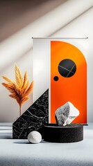 Poster - Sleek and modern roll up banner design featuring a minimalist aesthetic bold typography and abstract geometric patterns  Created in a well lit studio setting with soft