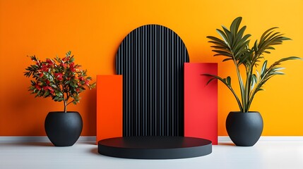 Poster - Minimalist and Modern Roll Up Banner Mockup Design Featuring Clean Lines Geometric Shapes and Vibrant Colors in a Bright Airy Studio Setting with Natural Lighting