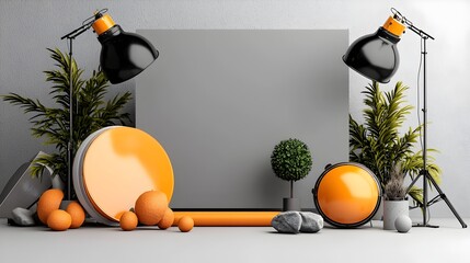 Poster - Minimalist Roll Up Banner with Sleek Typographic Design Smooth Textures and Dramatic Lighting Setup in a Pristine 3D Rendered Studio Environment  Perfect for Corporate Branding Marketing Campaigns