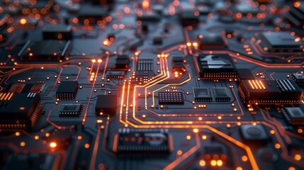 Poster - 2d illustration Abstract futuristic electronic circuit technology background, Ai Generative.