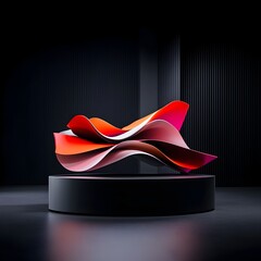 Poster - Minimalist studio setting featuring an empty roll up display with a dramatic directional lighting highlighting an abstract 3D installation