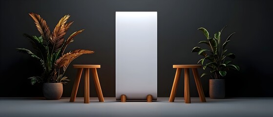 Poster - Minimalist studio space with a plain white roll up display clean lines simple geometric forms and gentle illumination