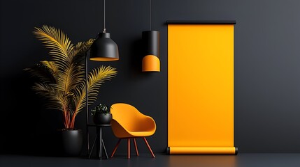 Poster - Minimalistic and contemporary roll up banner template featuring a clean bold design with geometric shapes a dramatic color palette and dynamic studio lighting effects  This versatile