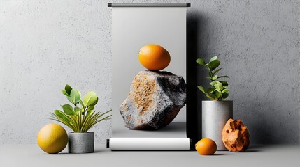 Poster - Minimalistic and Sleek Roll up Banner Template Featuring Clean Geometric Shapes Modern Industrial Studio Setting