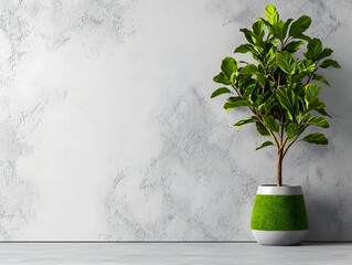 Poster - Crisp clean white wall backdrop with a vibrant green potted plant