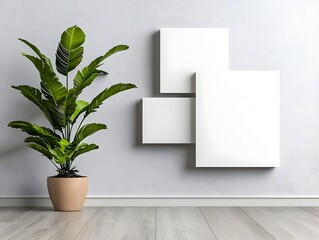 Poster - Serene and well lit office setting featuring a clean white wall backdrop ideal for product displays or branding mockups