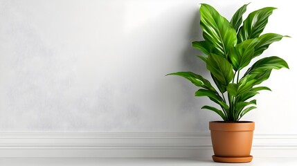Poster - Chic office decor featuring a pristine white wall surface lush potted plant and a clean minimal aesthetic creating an elegant corporate atmosphere with a modern minimalist style