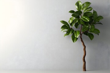 Poster - Sleek modern office design featuring a crisp white wall surface primed for product presentation accentuated by the presence of a lush verdant houseplant that adds a refreshing