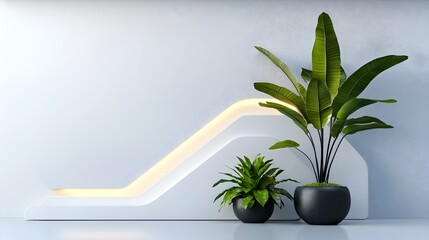 Poster - Sleek and modern office interior design featuring minimalist white walls lush green potted plant adding a natural touch clean lines and sophisticated minimalist aesthetic