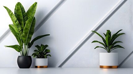 Poster - Serene and Elegant Minimalist Office Interior Featuring Crisp White Walls Thriving Plant Life