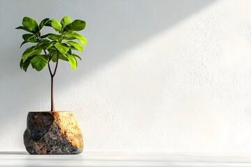 Poster - Sleek and modern office interior featuring a plain white backdrop a flourishing indoor plant and a bright airy ambiance that embodies design principles and a minimalist contemporary style