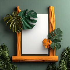 Poster - Tranquil and modern office interior with a pristine white wall surface providing an ideal canvas for showcasing digital designs or prototypes  The scene is elevated by the inclusion of a lush